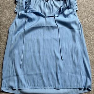 Loft Blue Pleated Tie Neck Top Sleeveless Top Size Medium